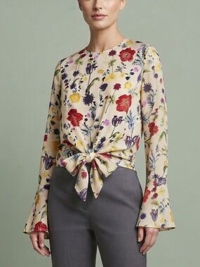 H&M Floral Tie-Front Blouse Size 10